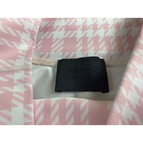 ONA By Yoon Chung Pink Houndstooth Activewear Leggings Sz L High-Rise 26" Inseam - Picture 5 of 9
